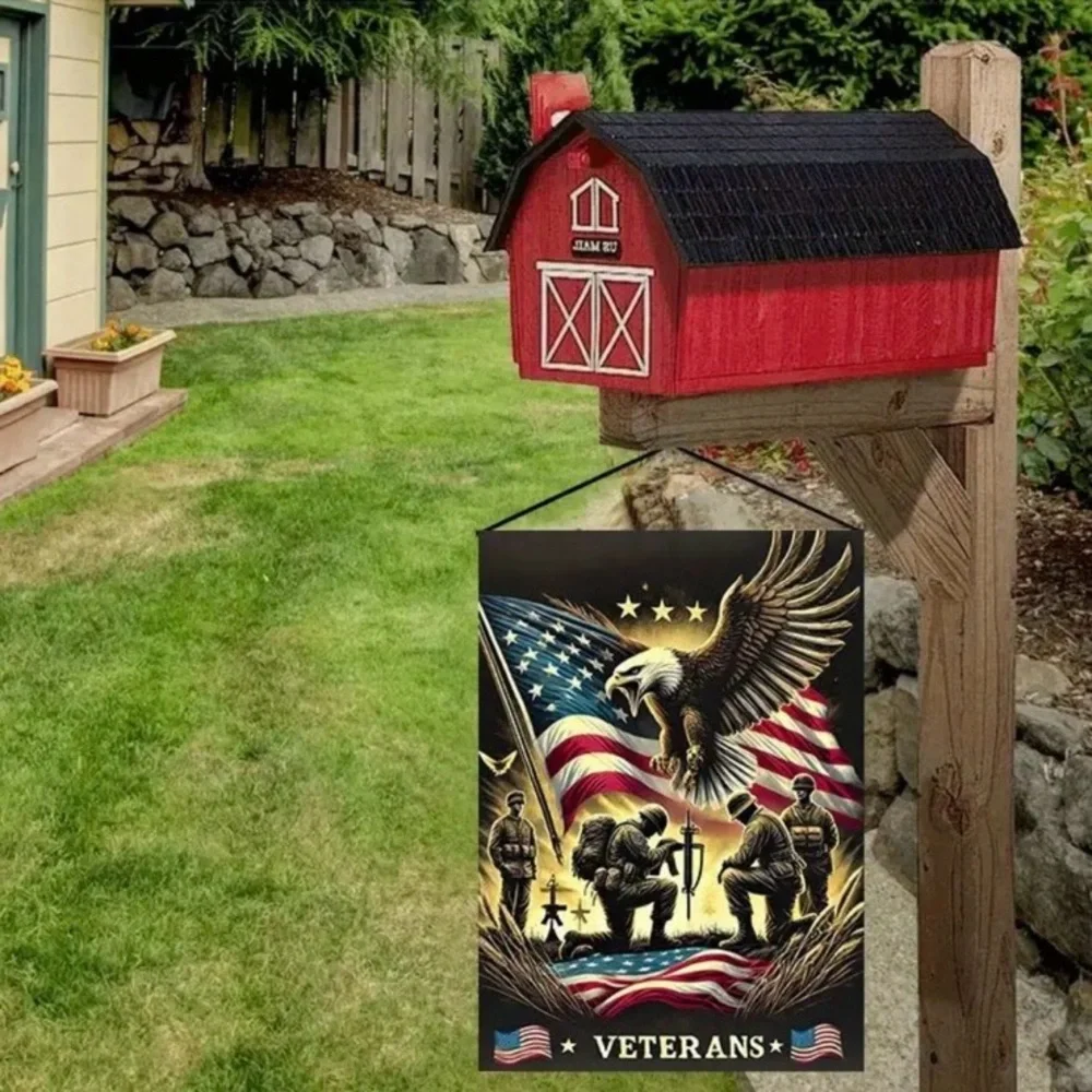 Patriotic Eagle and Soldiers Garden Flag Wall Decor, NEW